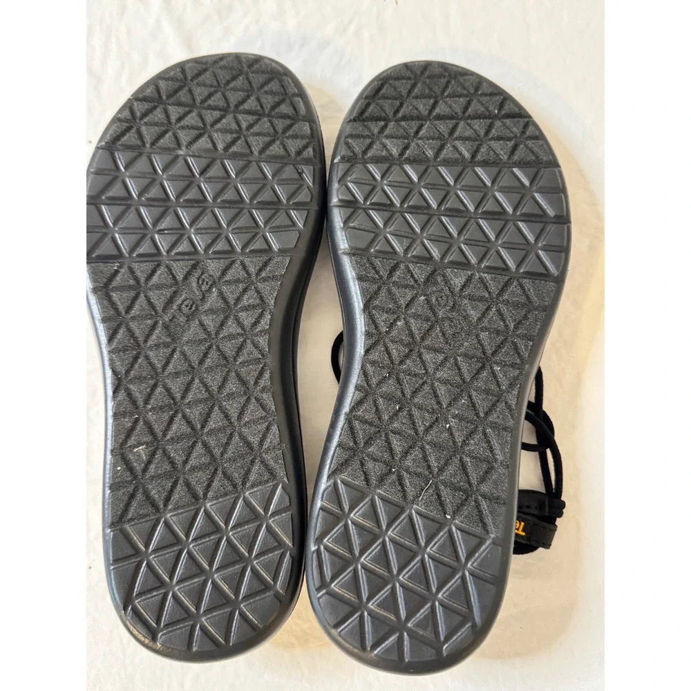 Teva Voya Infinity Black Strappy Sandals Womens W7 Minimalist Gladiator Flat